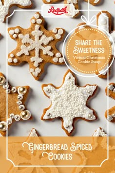 the gingerbread spiced cookies are decorated with white icing