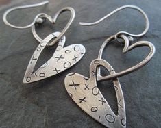 Earrings Funky, Silver Clay, Metal Clay Jewelry, Silver Heart Earrings, Silver Jewelry Earrings, Skull Earrings, Silver Jewelry Pendant, Silver Jewelry Handmade, Double Heart