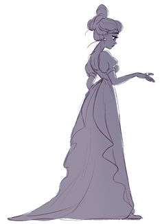 a drawing of a woman in a purple dress with her hand out to the side