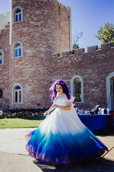 Romantic Crafts, Dye Wedding Dress, Rainbow Wedding Dress, Wedding Dress Blue, Ombre Wedding Dress, Tulle Overskirt, 25 Anniversary, Courthouse Wedding Dress, Purple Wedding Dress