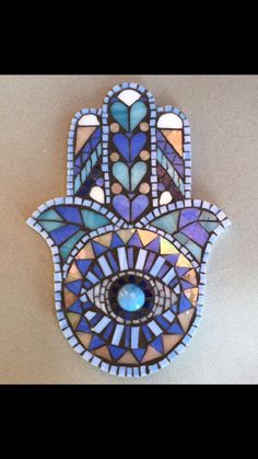 Hamsa Mosaic Art, Mosaic Hamsa Hand, Blue Hamsa, Hamsa Design, Blue Mosaic, Hippie Decor, Witch Decor