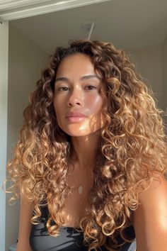 Golden Brown Curly Hair, Medium Length Curls, Shoulder Length Curls, Curly Haircut, Facial Proportions, Golden Brown Hair, Subtle Balayage, Brown Curly Hair, Curly Haircuts