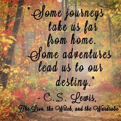 a quote from c s lewis on the path through autumn trees with leaves in the foreground