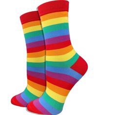 PRICES MAY VARY. ✅ Rainbow socks for women. The colorful rainbow stripes on these socks will brighten up any outfit. ✅ QUALITY MATERIALS - Combed cotton will make you feel like you are walking on a cloud when you put on this sock. These socks are stretchy and lightweight as well. 65% combed cotton 35% span material. ✅ COMFORTABLE - These socks have the seam removed from the toe. The seam causes abrasion to the skin, especially when wearing shoes. Smooth toe socks provide a level of comfort that Aesthetic Socks, Rainbow Socks, Pink Banana, Comfort People, Toe Socks, Socks For Women, Striped Socks, Colorful Rainbow