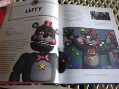 an open children's book with pictures of teddy bears and clowns on it