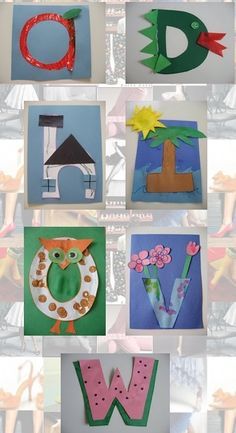 the letters are made out of paper and decorated with flowers, leaves, and animals