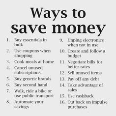 an advertisement with the words ways to save money written in black and white on it