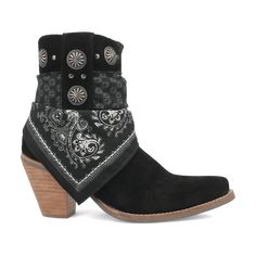 Get wild with reckless abandon in our Bandida boot from Dingo1969. Meant for those with a restless spirit, this 7-inch bootie features a 3-inch heel, gorgeous metal medallions and bandana wrap detail — you simply cannot go wrong with the Bandida. Black Ankle-high Festival Boots, Black Ankle-high Boots For Festival, Black Ankle Boots For Festival, Bohemian Black Ankle Boots, Dolly Shirt, Reckless Abandon, 3 Inch Heels, Leather Boots Women, Leather Boot