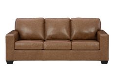 a brown leather couch on a white background