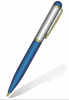 a blue and silver pen on a white background