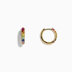 Effy Watercolor 14k Gold Multi Sapphire Huggie Earrings Multicolor Fine Jewelry Hoop Earrings As Gift, 14k Gold Huggie Earrings With Gemstone, Yellow Gold Gemstone Huggie Earrings, 14k Gold Gemstone Huggie Earrings, Elegant Round Rainbow Earrings, Multicolor Huggie Earrings For Gifting, Yellow Gold Huggie Earrings With Gemstone, Multicolor Round Huggie Earrings As Gift, Multicolor Round Huggie Earrings For Gifts