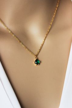 Tiny Gold Green Pendant Pendant Necklace Delicate Everyday Minimalist Necklace Trendy Dainty Necklace Small Pendant Gold Green Necklace Gold Green Necklace, Dainty Women, Green Pendant Necklace, Necklace Trendy, Green Pendant, Green Pendants, Women Necklace, Pendant Gold, Green Necklace