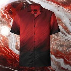 A gorgeous red and black all-over print button-up shirt for that casual-fancy look whenever you want! Sturdy and comfortable, and available in nearly every size you could ever possibly need. A seriously eye-catching look to suit most anyone, and with the unisex shirt model, most anyone can wear it!  A unique design found only in this store! * 65% recycled polyester, 35% polyester * Fabric weight: 2.95 oz/yd² (100 g/m²) * Breathable and moisture-wicking material * Regular fit * UPF50+ protection * Unisex shirt construction - should fit most people This product is made especially for you as soon as you place an order, which is why it takes us a bit longer to deliver it to you. Making products on demand instead of in bulk helps reduce overproduction, so thank you for making thoughtful purchas Casual Black Hawaiian Shirt With All Over Print, Casual Black Hawaiian Shirt With Print, Red Printed Tops With Camp Collar, Casual Red Collared Hawaiian Shirt, Red Printed Hawaiian Shirt With Relaxed Fit, Casual Red Hawaiian Shirt With Graphic Print, Red Casual Collared Hawaiian Shirt, Red Graphic Print Shirt With Camp Collar, Red Printed Hawaiian Shirt With Camp Collar