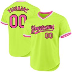 Custom Neon Green Pink-Black Authentic Throwback Baseball Jersey Customizable Pink Sporty Baseball Jersey, Pink Baseball Jersey With Team Name For Baseball Season, Customizable Pink Baseball Jersey For Sports, Pink Baseball Jersey With Team Name, Customizable Pink Baseball Jersey For Sports Events, Customizable Baseball Jersey With Baseball Collar, Custom College Jersey For Baseball Season, Team Name Baseball Jersey For Team Events, Customizable College Jersey For Baseball Season