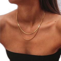 Gold Double Snake Chain Necklace, Everyday Gold Chain Herringbone Necklace, Classic Gold Double Chain Necklace, Formal Double Snake Chain Necklace, Gold Chain Herringbone Necklace As Gift, Gold Minimalist Double Chain Snake Necklace, Gold Dainty Snake Chain Necklace, Gold Double Snake Chain Jewelry, Dainty Gold Herringbone Necklace