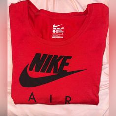 Never Worn. Red Women Nike Air Long Sleeve Shirt. Smoke Free. Pet Free Red Nike Tops For Streetwear, Nike Sporty Red Top, Nike Long Sleeve Shirt Woman, Nike Red T-shirt For Summer, Nike University Red Long Sleeve Tops, Nike Air Shirt, Women Long Sleeve Shirt, Women Nike, Red Nike