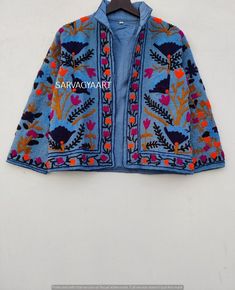 #ad Top Seller for New Trending Dark Blue handmade suzani embroidery TNT jacket women clothing's, Fashion womens jacket Blue Embroidered Hooded Outerwear, Blue Folk Style Embroidered Outerwear, Dark Wash Embroidered Outerwear, Vintage Blue Embroidered Outerwear, Suzani Jacket, Suzani Embroidery, Silk Tank Dress, Kantha Jacket, Silk Tank