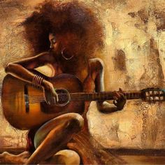 a painting of a woman with an acoustic guitar