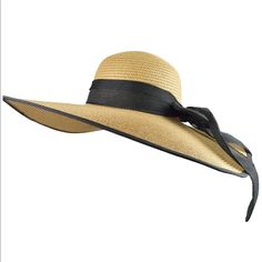 Bow Floppy Hat Is Exactly What You Need To Accessorize With Your Swimsuit When Heading To The Beach Or To Enhance The Relaxed Vibe Of Your Sundress. Chic Adjustable Lined Hats, Elegant Black Hats For Beach Season, Elegant Black Beach Season Hats, Adjustable Black Panama Hat For Day Out, Black Panama Hat With Curved Brim For Day Out, Black Wide Brim Panama Hat For Day Out, Chic Lined Hats With Curved Brim, Chic Black Straw Hat With Upf 50+, Lined Kentucky Derby Hat