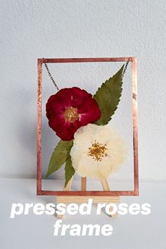 Copper frame with real pressed roses and leaves. Floral wall art Rose Bedroom Decor, Pressed Roses, Stained Glass Frames, Rose Bedroom, Blue Roses Wallpaper, Romantic Christmas Gifts, Dried Roses, Drying Roses