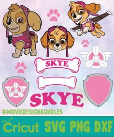 the paw patrol svg bundle includes two dogs and three bones