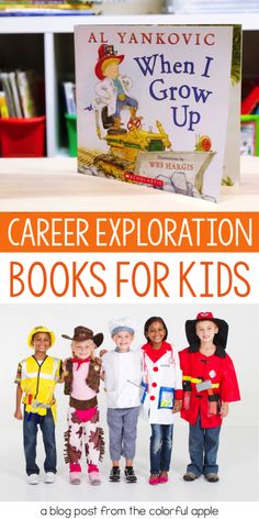 children are standing in front of a book with the title career explosion books for kids