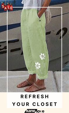 Women's Simple Floral Print Pockets Linen Loose Pants Loose Pants, Color Pick, Holiday Packaging, Chic Woman, Womens Bottoms, Floral Prints, Pants For Women, Pants, Floral