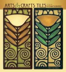 three stained glass panels with leaves and swirls