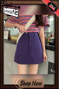 Skirts Women Denim High-waist Solid A-line Hip-skirt Slim Korean-style Students Preppy-style Casual Streetwear Candy-color Chic Casual Solid Color A-line Mini Skirt, Casual Solid A-line Mini Skirt, Purple Cotton Skort, Casual High Waist Relaxed Mini Skirt, Casual Purple Skirt With Pockets, Casual A-line Mini Skirt In Solid Color, Casual A-line Mini Skirt, Cotton A-line Mini Skirt For Spring, High Waist Purple Casual Skirt