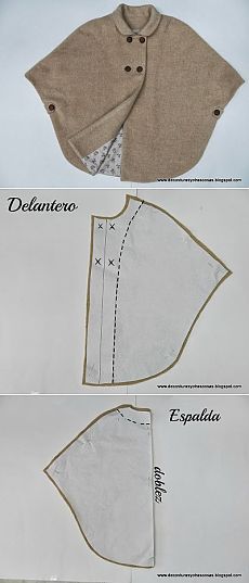 two pictures of the back and side of a jacket, with buttons on each end