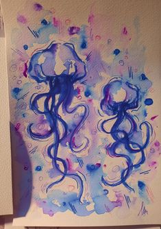 Jellyfish Watercolor, painting, original art Sea Life Jellyfish, Gouache Painting Jellyfish, Jellyfish Art Reference, Ideas For Wall Painting Bedrooms, Aesthetic Jellyfish Painting, Cute Jellyfish Painting, Pretty Jellyfish Drawing, Cute Water Colour Art, Watercolor Paintings Reference