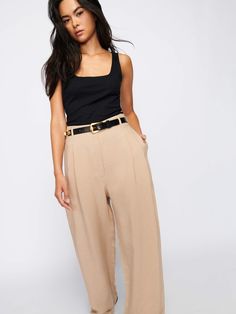 It's here. (Finally.) Inspired by the vintage trousers of your dreams, this is a wide leg cut with perfectly undone front pleats, a streamlined hook and bar closure, and an ultra-relaxed fit for a subtle off-duty vibe during your on-duty days. Pairs well with the Beau Blazer. (This one comes in Paper Bag.) | Del Trouser in Paper Bag | Ethical Essentials Classic Wide Leg Belted Bottoms, Classic Summer Wide Leg Pants With Belt Loops, Classic Wide Leg Pants With Belt Loops For Summer, Chic Wide Leg Pants With Belt Loops, Timeless Wide Leg Bottoms With Belt Loops, Nation Ltd, Flax Plant, Vintage Trousers, Dry Cleaners