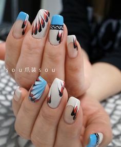 Indian Nail Designs, Indian Nails, Aztec Nails, American Nails, Country Nails, Colorful Nail