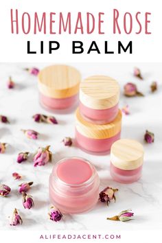 Learn how to make homemade rose lip balm scented with the luxurious fragrance of fresh roses. Not only does this tinted rose lip balm look lovely, but it’s also wonderfully moisturizing for dry lips. It’s rich, smooth and glossy with just a hint of soft pink tint. This recipe is also incredibly easy to make! Made with natural ingredients like shea butter and coconut oil. Choose to fragrance your DIY lip balm with rose wax, essential oils or rose petals. #lipbalm #diylipbalm | ALifeAdjacent.com Lip Balm Diy, Rose Salve, Diy Lip Balm Recipes, Homemade Body Care, Rose Lip Balm, Rose Lip, Lip Balm Recipes, Natural Beauty Recipes, Diy Rose