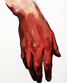 a painting of a red hand on a white background