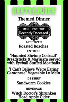 a menu for a restaurant with green and black stripes