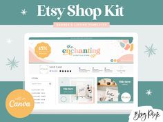 the etsy shop kit is displayed on a computer screen with snowflakes in the background