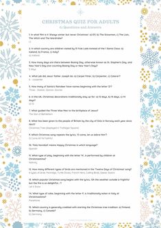 a christmas quiz for adults with snowflakes