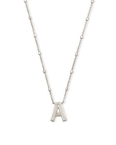 No need to spell it out...The Letter A Pendant Necklace in Silver is sure to be a new favorite. Featuring your initial, or your bestie's, or your crush's (we won't tell), wear a personalized reminder designed with our signature etched detail. Metal Rhodium Over Brass Size 19" chain, 0.48"L X 0.6"W pendant Closure Lobster clasp with single adjustable sliding bead Please note: Due to the one-of-a-kind nature of the medium, exact colors and patterns may vary slightly from the image shown. | Kendra Scott Letter A Pendant Necklace in Silver | Metal Letter A Pendant, Kendra Scott Necklace, School Jewelry, Letter Pendant Necklace, Letter A, Letter Pendants, Your Crush, Initial Pendant, Letter Necklace