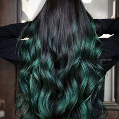 Dark Green Hair, Multi Colored Hair, Hair Color Blue, Dye My Hair, Hair Dye Colors