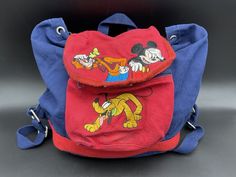 The Disney Store Mickey Mouse Backpack Flap Draw String Sack Bag Goofy Pluto