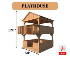 the playhouse is shown with measurements for each floor and top level, as well as an additional