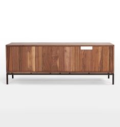 the sideboard is made out of wood and metal