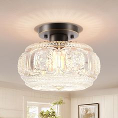 House of Hampton® Hemerson Glass Semi Flush Mount | Wayfair Hallway Light Fixtures, Glass Ceiling Light, Black Light Fixture, Glass Lampshade, Glass Ceiling Lights, Glass Pattern, Semi Flush Ceiling Lights, Light Fixtures Flush Mount, Hanging Light Fixtures