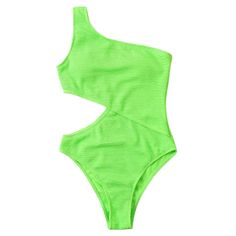 Riseado (in color lime) Women’s One Shoulder Swimsuit with One Piece Cut Out Textured Monokini Solid color Bathing Suit Bodysuits And Jeans, Long Halter Dress, Sheer Mesh Dress, Halter Swimwear, Suit Swimsuit, Black Halter Dress, One Shoulder Tops, Dress And Heels, One Piece Swimwear