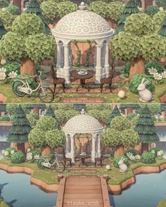 an artistic rendering of a gazebo in the middle of a park with trees and flowers