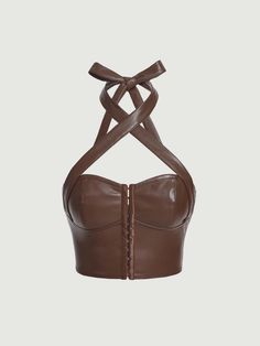 SHEIN MOD Trägertop mit Kreuzgurt, PU Leder | aktuelle Trends, günstig kaufen | SHEIN Deutschland Leather Crop Top Outfit, Leather Halter Top, Brown Corset, Brown Leather Top, Leather Crop Top, Preformance Outfits, Leather Halter, Womens Halter Tops, Women Tank Tops