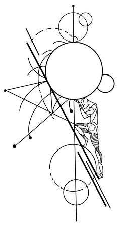 a drawing of an object with lines going through the center and two circles around it