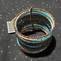 Wire Cuff Hand Beaded Seed Bead Cuff Beautiful Combination Wide 1 1/2 Inches Blue Beaded Stretch Bangle Bracelet, Bohemian Blue Cuff Bracelet For Party, Turquoise Beaded Cuff Bracelet Bangle, Adjustable Blue Cuff Bracelet For Party, Adjustable Beaded Blue Cuff Bracelet, Adjustable Blue Beaded Cuff Bracelet, Handmade Blue Cuff Bracelet For Party, Bohemian Blue Beaded Bangle, Blue Beaded Bangle Cuff Bracelet