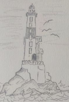 a drawing of a lighthouse on top of a hill